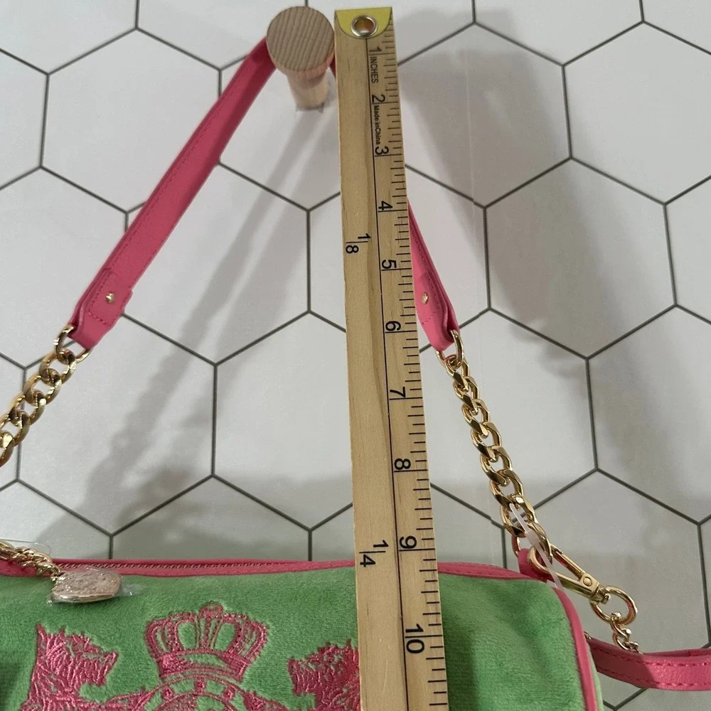 Juicy Couture Retro Green Pink Velour Scottie Dogs Barrel Satchel Bag NWT